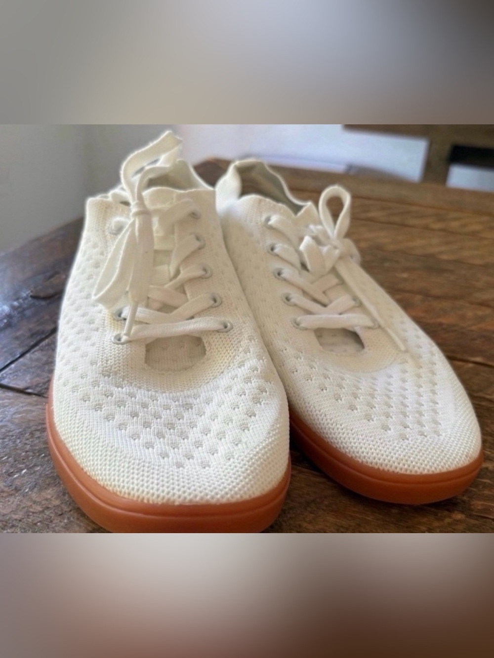 Men's Casual Knit Lace-Up Sneakers - Cream with Gum Sole (Size 10.5)